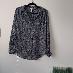 H&M Dark Blue and White Floral Blouse